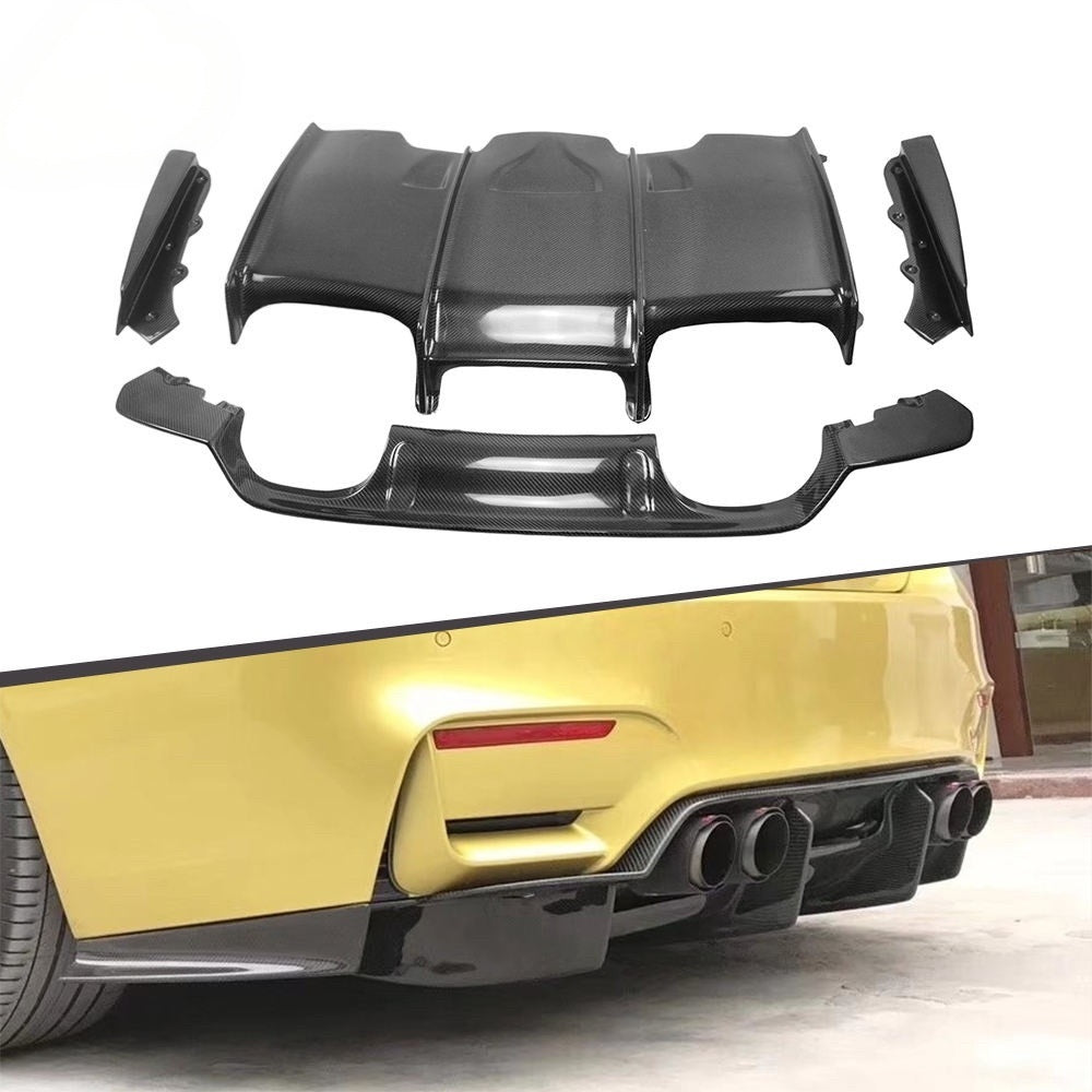 4 PCS PSM Type Auto Carbon Fiber Bumper Rear Diffuser for BMW F80 F82 F83 2015+