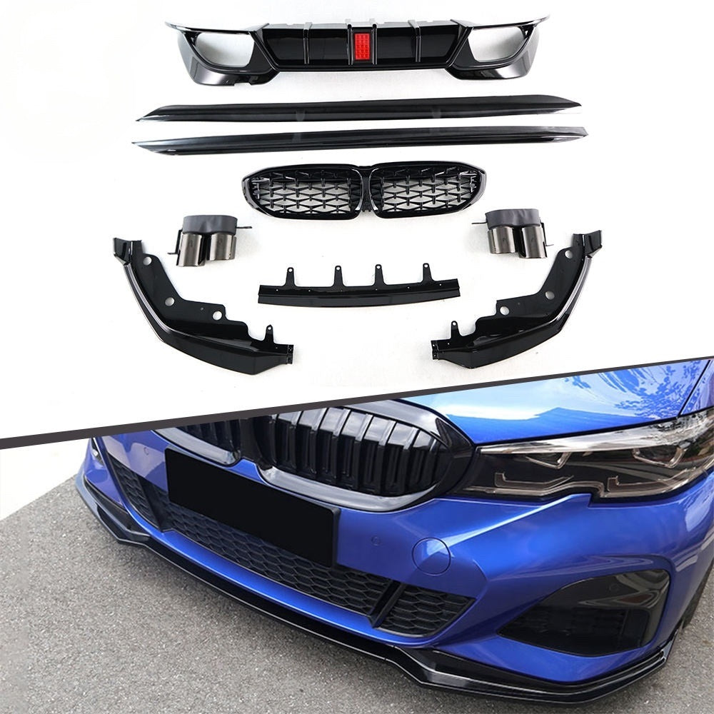Car Auto Part Plastic ABS Front Bumper Splitter Lip Rear Diffuser Body Kit Side Skirts Spoiler for BMW G20 2019-2022