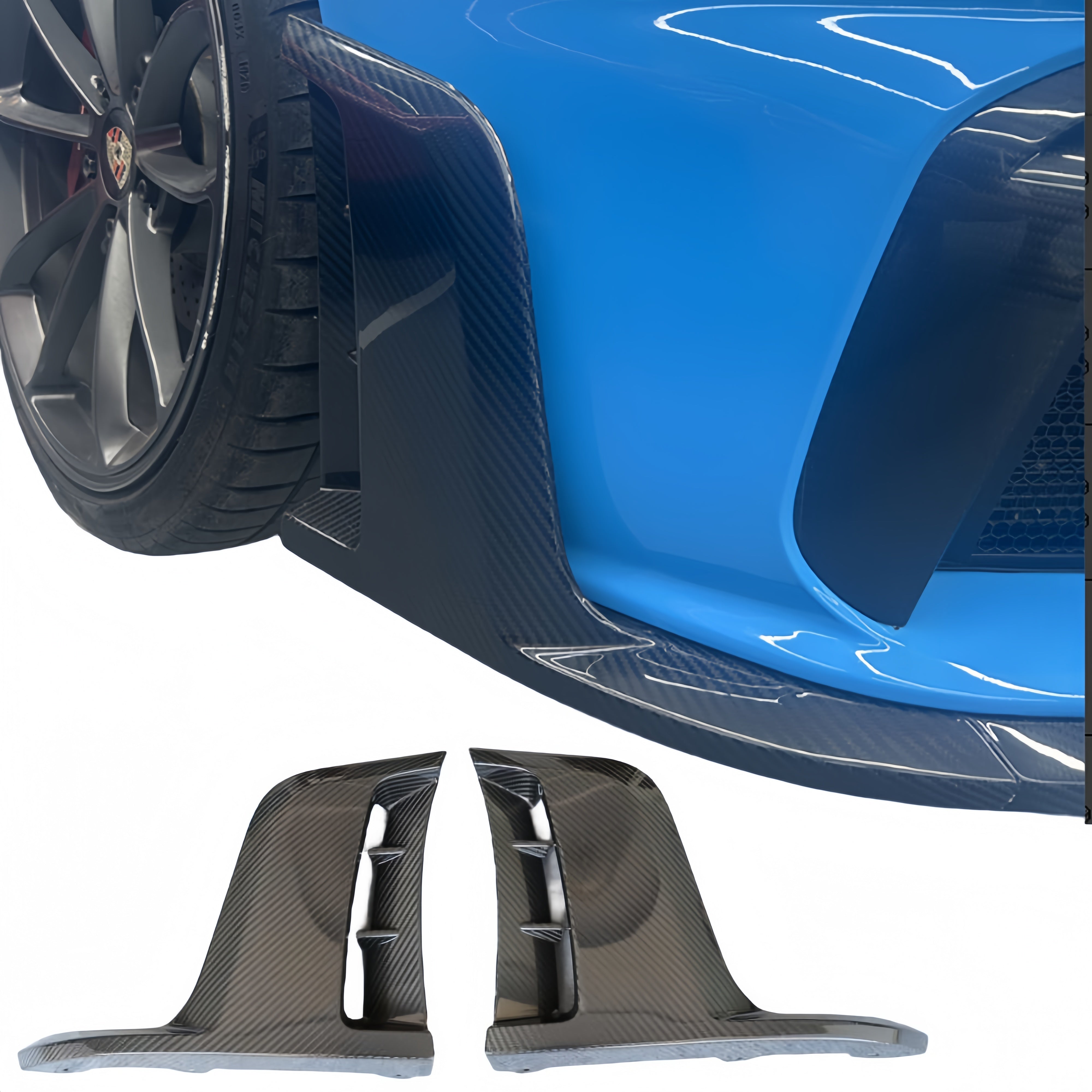 Prepreg Dry Carbon Fiber GT4 RS Style Front Bumper Lip/Corner Splitters for Porsche 718 981 982 Boxster Cayman